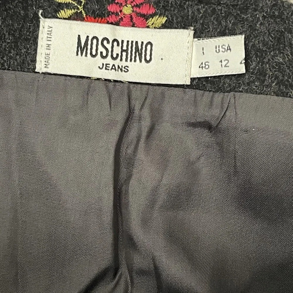 Vtg Moschino Wool Cashmere Blend Floral Embroidery Skirt Size 12 Italy - Picture 6 of 8